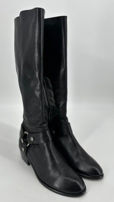 Frye Carson Knee High Boots Womens 8.5M Black Leather Harness Riding Western Y2K