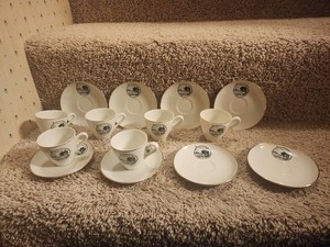 KANSAS CENTENNIAL SOUVENIR MINIATURE CUPS (6) & SAUCERS (8) VINTAGE NEW OLD STCK