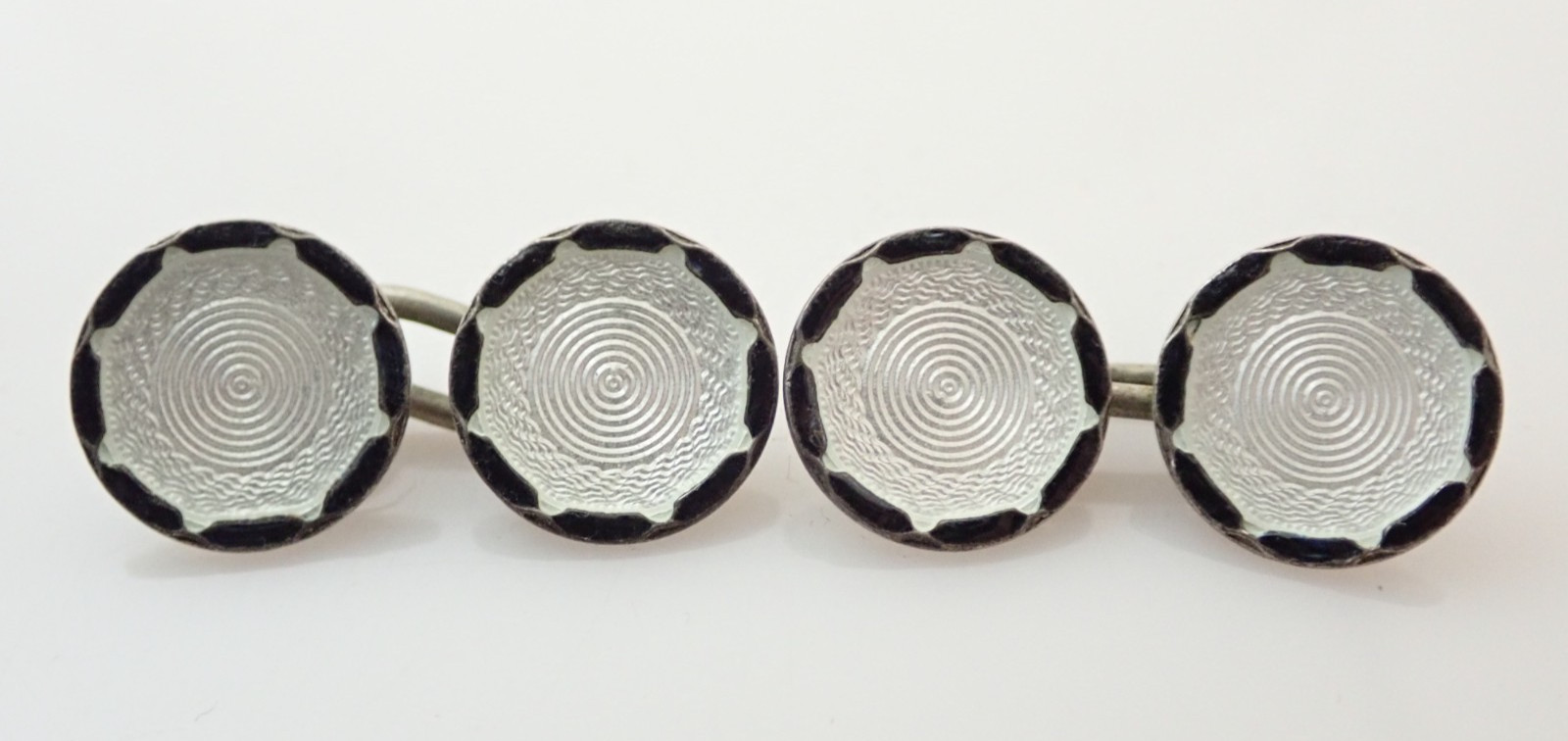 Antique Art Deco black and white guilloche enamel sterling cufflinks