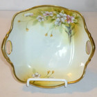 Antique Hand Painted Nippon Square Dish handle holes Gold trim Beige Pink flower — photo 1