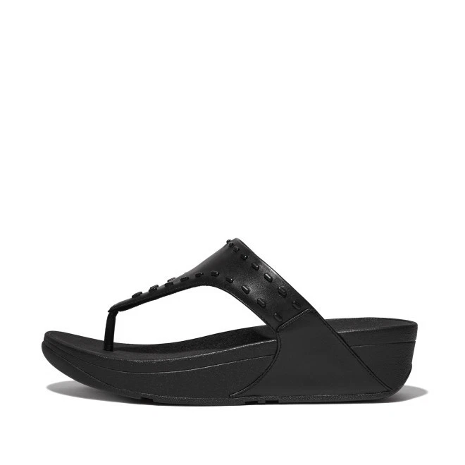 Sandalias fitflop® para mujer 8,5 LULU de cuero con tachuelas de goma y puntera en negro Foto 2 de 4