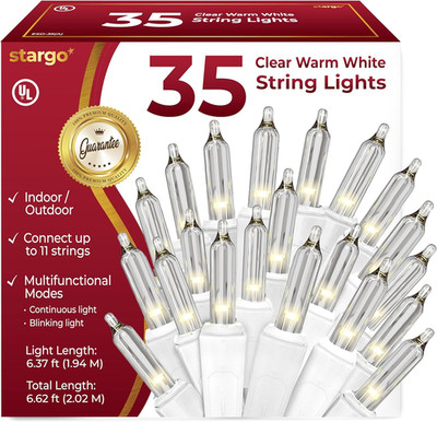 Clear Warm White Christmas Tree Lights - 6.3 Ft String of 35 Incandescent Mini B