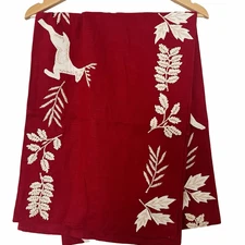 New The Company Store Red Embroidered Table Runner,  Holiday Deer  16x90