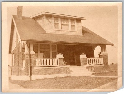 Vtg B&W Snapshot Brick Bungalow House Porch John Adams Home St Charles 1920s