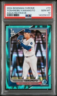 🌊2024 Bowman Chrome Yoshinobu Yamamoto #73 Aqua Raywave /199 Rookie Card PSA 10