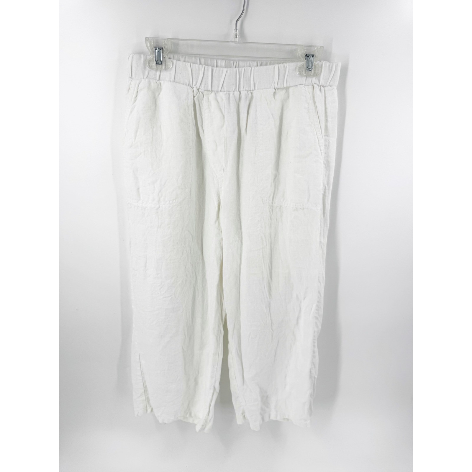 Cut Loose Womens White Linen Blend Elastic Waist Cropped Wide Leg Pants Size M