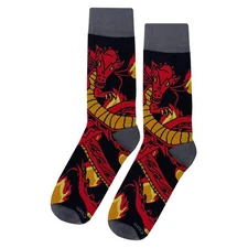 NWT Red Dragon Dress Socks Novelty Men 8-12 Black Crazy Fun Sockfly
