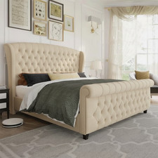New Tulip Wing Sleigh Bed Plush Velvet Frame, Mattress & Gas Lift Storage Bed