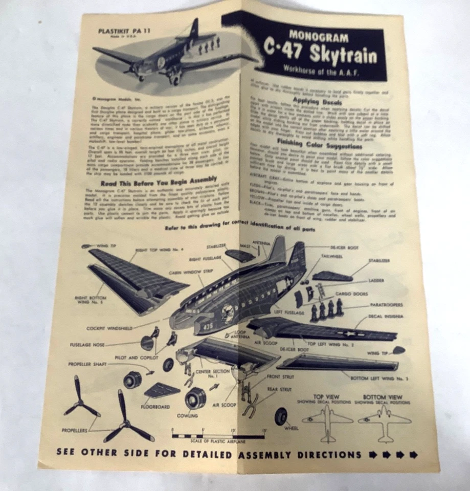 Kit Skytrain Monogram C*47 PA11*98 sin construir en caja original-1955 falta punta de ala Foto 3 de 4