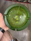 Vintage Blenko Large Art Glass Ashtray SunBurst Green Mid Century Modern 9"