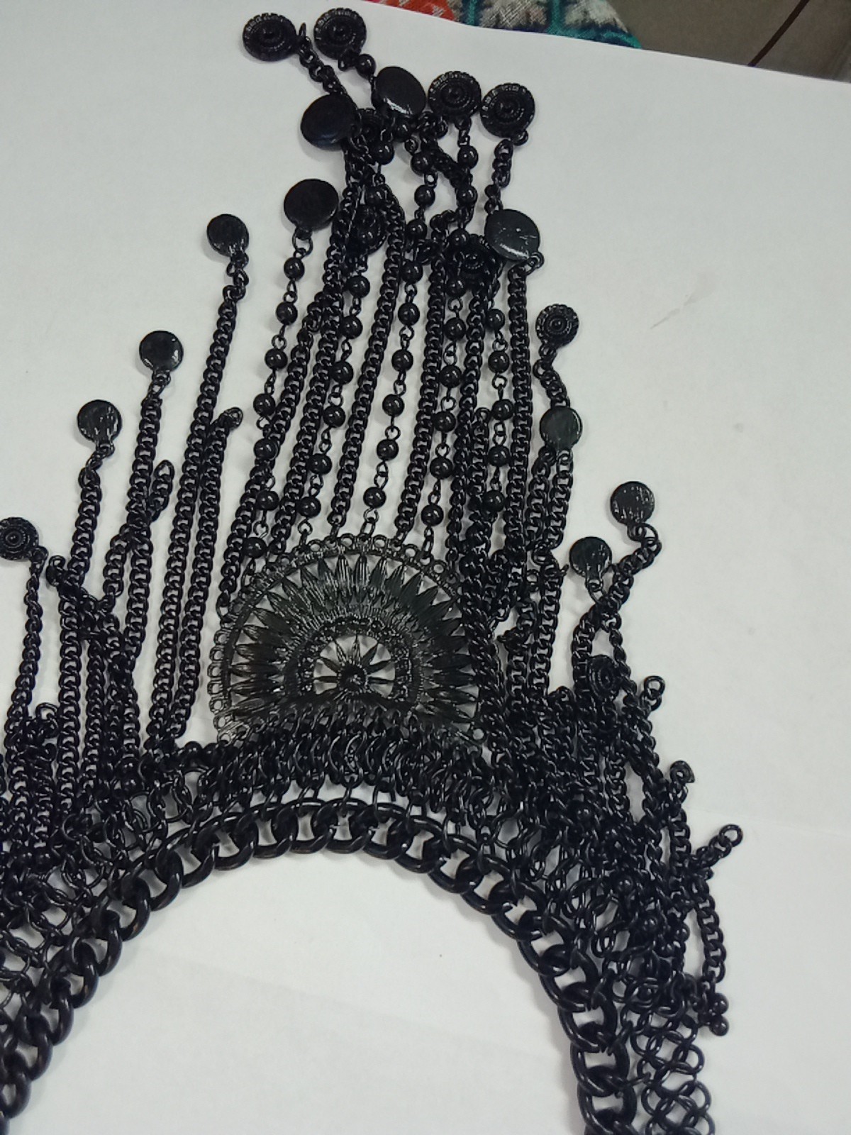 Large Statement Cascading Bib Type Necklace Black… - image 7