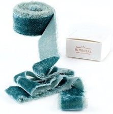 Steel Blue Silk Velvet Ribbon 1.5 Inch Blue Frayed Edge Ribbon Rustic Style Frin