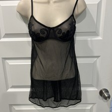 NEW Victoria's Secret Black Lace Mesh Sheer Babydoll Teddy Lingerie Sz 34 C