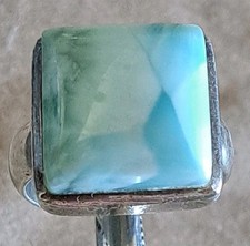 VINTAGE Sterling Silver Handmade Blue Larimar Handmade Chunky Ring size 7.5