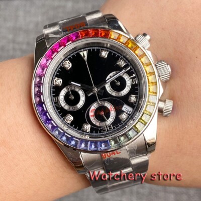39mm Vk63 Chronograph Quartz Mens Watch Sterile Multi-Function Color diomonds