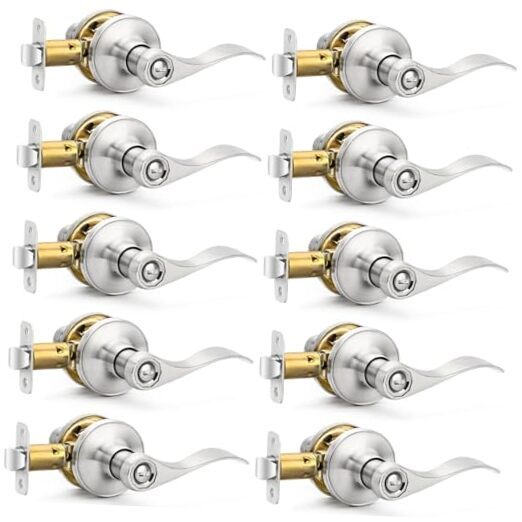 Brushed Nickel Door Handles Privacy Door Levers, 10 Pack Satin Nickel Finish-image