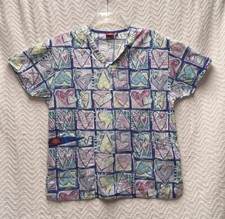Dickies Heart Pattern Size Small Multicolored Scrub Top