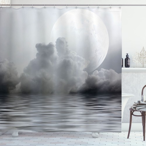 Mond-Duschvorhang Mit Mondphasen – Weltraum-Design, Wasserdicht, 183 X 183 Cm, Inkl. 12 Haken