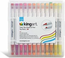 KINGART Chisel & Fine, Travel/Storage Case Dual Tip Markers, Assorted 36 Piece
