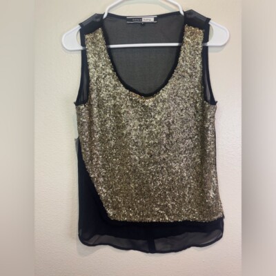 Sisters Huang Women s Y2K Gold Sequin Sleeveless Top Size 4
