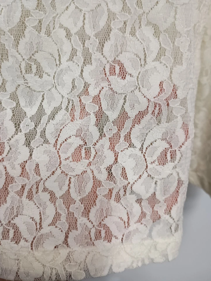 Винтажный 90-х George Топ женщин XL кремовый цветочный кружева длинным рукавом чистый фея романтический - Изображение 3 из 4