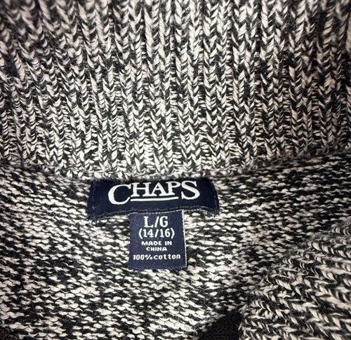 Chaps Boys Nordic Fair Isle Marled Sweater 1/4-Zip Pullover Gray Black L - Picture 2 of 4