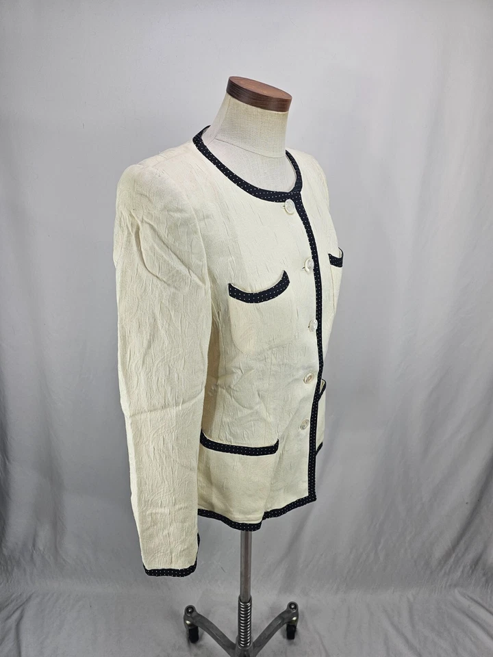 Chaqueta Blazer Armani Para Mujer Blanco y Negro Mezcla Algodón Seda 6 Foto 2 de 4