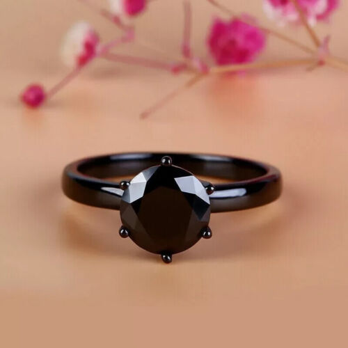2 Ct Lab Created Black Diamond 14k Black Gold Plated Solitaire Engagement Ring - Picture 1 of 5