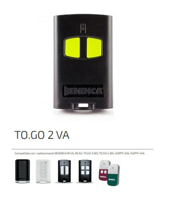 BENINCA' RADIOCOMANDO TELECOMANDO CANCELLO ROLLING CODE BENINCA TOGO 2 VA 433 Mhz EX 2 WV