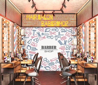 3D Cute Style J2039 Hair Cut Barber Shop Wallpaper Mural Wall Print Murals Erin