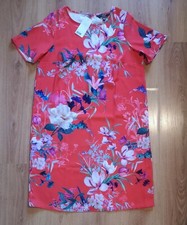 Lipsy Bright Summer Red Coral Floral Short Shift T-Shirt Dress Size 10/12