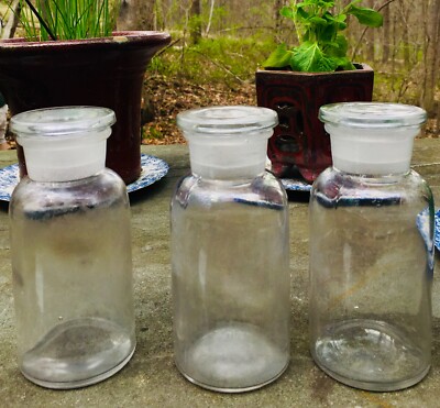 VINTAGE CLEAR GLASS HERB SPICE APOTHECARY JARS with STOPPERS 1/2
