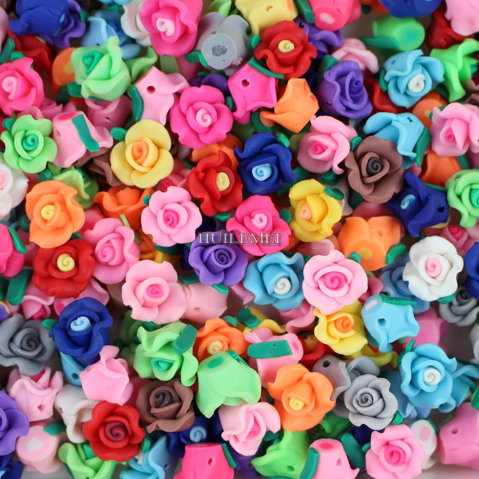 Venta al por mayor 50 un./lote mezclado 13 mm arcilla polimérica rosa flor cuentas espaciadoras sueltas Foto 2 de 4