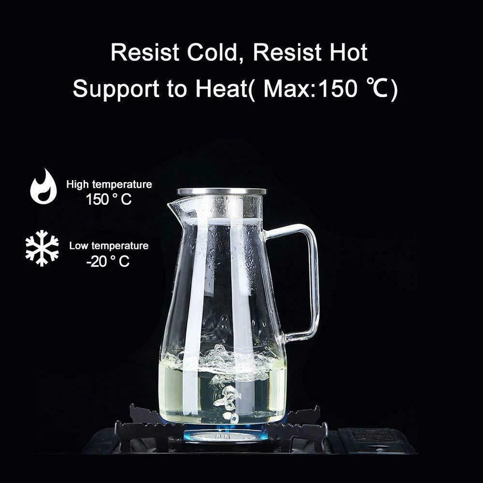 1.5L 1.8L Glaskaraffe Karaffe mit Filter Deckel Saft Wasser Krug Kanne Edelstahl - Bild 3 von 4