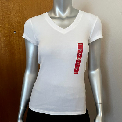 Mossimo Womens 100% cotton V-neck White Basic Tee T-shirt Top Size XS / X-small.