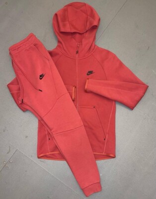 Nike Tech Fleece Crimson Red Solar Pink Full Zip Hoodie Tracksuit