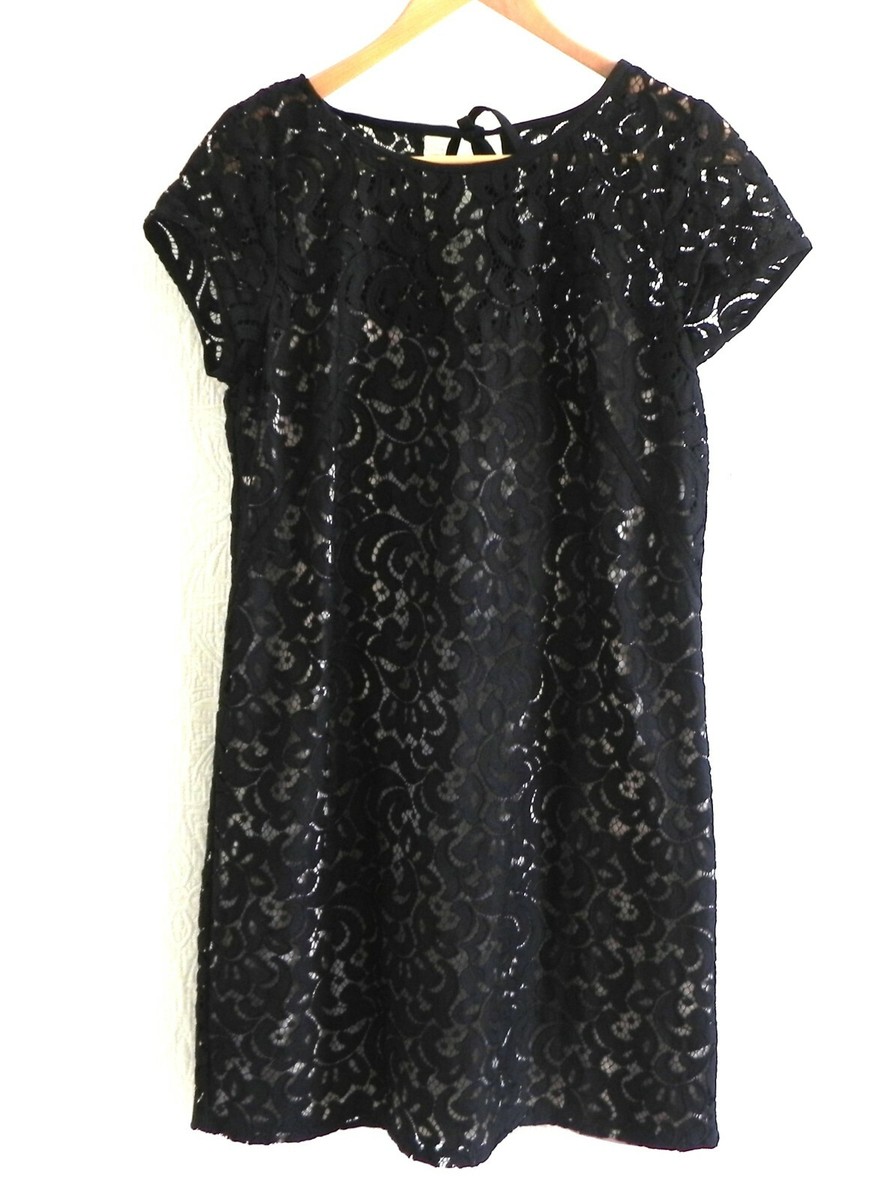 puff lace sleeve dress Black Silk Short Sleeve Dress With Black Lace Details  Rodarte