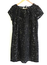 Loft Lace Tunic Mini Dress Black/ Beige Lined Cap Sleeve Drawstring Tie Back 6P