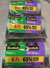 3 X Scotch 3M, 3 Magic Tape Invisible & 3 Gift Wrap Jumbo XL 6600" Total 6-pack