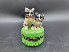 Vintage Porcelain Cat kitten pair Keepsake Trinket Box