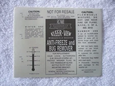 GENERAL MOTORS KLEER-VIEW WINDSHIELD WASHER FLUID BOTTLE LABEL DECAL 50's-60''s
