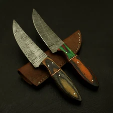 CUSTOM MADE LOT OF 2 HAND FORGED DAMASCUS BLADE HUNTING SKINNING CAMPING KNIFE