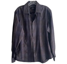 Bugatchi Uomo Shirt Men L Gray Paisley Plaid Long Sleeve Button Up Flip Cuff