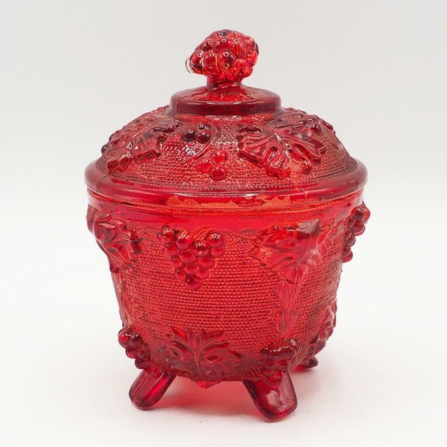 Vintage Red Glass Lidded Candy Dish eBay