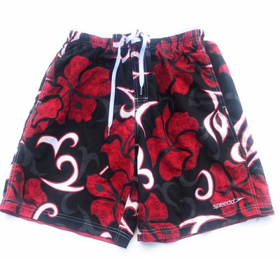 black and red swim trunks