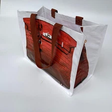 Reusable Designer Inspired Grocery Tote with Birken Red Croc Print MSRP $89 NEW