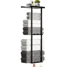 Towel Racks for Bathroom Towel Holder with Shelf & 6 Hooks, 3-Tier Vertical T...