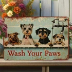 Metal Tin Sign Vintage Dog Themed Wash Your Paws Funny Wall Art 8x12