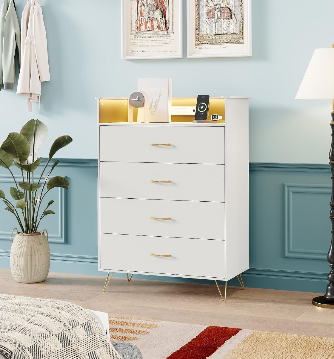 dresser with led Sikaic Wide Dresser Lights 6 Drawers Black Modern Drawer Dresser 4 Drawer Dresser with App