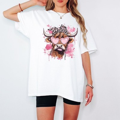 Highland Kuh Herz Sonnenbrille Tiere Damen T-Shirt Bauernhof Tier Aquarell